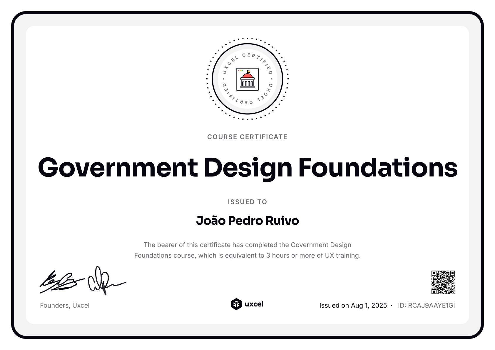 João Pedro Ruivo's certificate